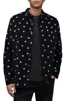 AllSaints Ocular Polka Dot Corduroy Button-Up Shirt in Black