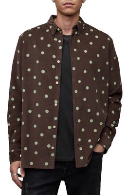 AllSaints Ocular Polka Dot Corduroy Button-Up Shirt in Brown