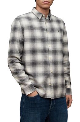 AllSaints Omega Flannel Button-Up Shirt in Rock Grey at Nordstrom, Size X-Large