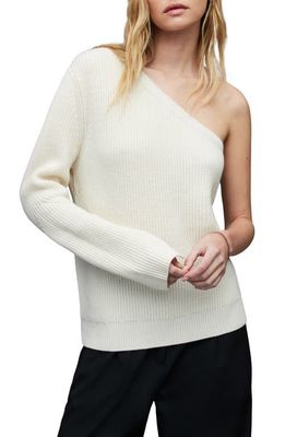 AllSaints One-Shoulder Wool & Cashmere Sweater in Chalk White