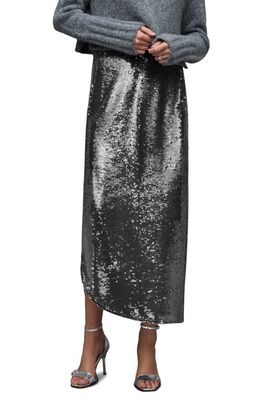 AllSaints Opal Sequin Skirt in City Smoke Grey