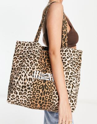 AllSaints oppose tote bag in leopard print-Black