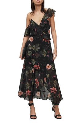 AllSaints Orion Viviana Floral Print Cold Shoulder Dress in Black