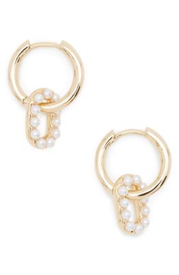 AllSaints Oval Link Drop Huggie Hoop Earrings in Pearl/Gold