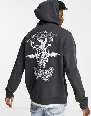 AllSaints patched overhead hoodie in black