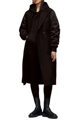 AllSaints Paulah Wool Blend Longline Coat in Black