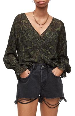 AllSaints Penny Tamora Long Sleeve High-Low Blouse in Khaki Green