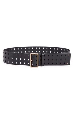 AllSaints Perforated Leather Belt in Black Warm Brass