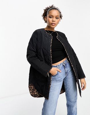 AllSaints Phyllis reversible liner jacket in leopard print-Brown