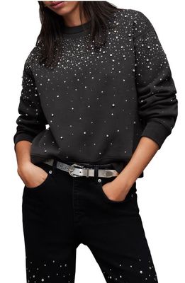 AllSaints Pippa Crystal Embellished Sweatshirt in Washed Black