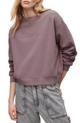 AllSaints Pippa Embroidered Cotton Blend Sweatshirt in Soft Mauve