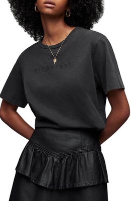 AllSaints Pippa Embroidered Logo Boyfriend Cotton T-Shirt in Black