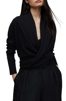 AllSaints Pirate Drape Open Front Cashmere & Wool Cardigan in Black