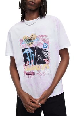 AllSaints Presenta Tie Dye Graphic T-Shirt in White /Lavender Lilac
