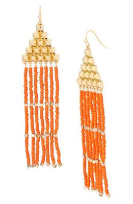 AllSaints Pyramid Bead Fringe Drop Earrings in Orange