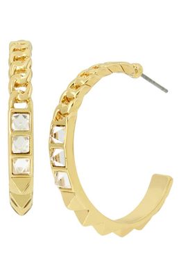 AllSaints Pyramid Crystal Hoop Earrings in Black Diamond/Gold
