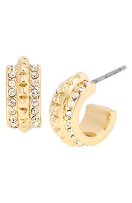 AllSaints Pyramid Stud Crystal Huggie Earrings in Crystal/Gold