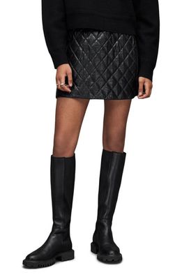 AllSaints Quinn Quilted Lambskin Leather Skirt in High Shine Black