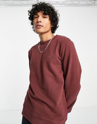 AllSaints raven crew neck sweatshirt in burgundy-Red