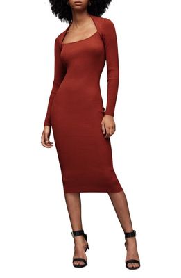 AllSaints Rea Long Sleeve Midi Sweater Dress in Garnet Red
