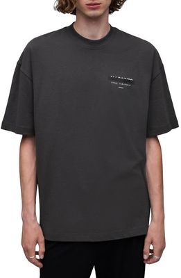 AllSaints Redact Mock Neck Graphic T-Shirt in Washed Black