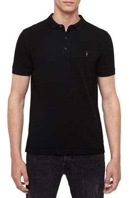 AllSaints Reform Slim Fit Cotton Polo in Black