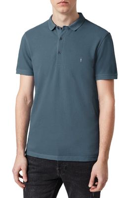 AllSaints Reform Slim Fit Cotton Polo in Jade Blue