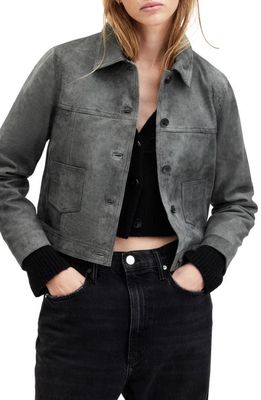 AllSaints Remy Crop Leather Shirt Jacket in Vintage Black