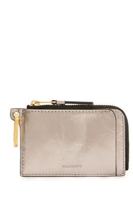AllSaints Remy Metallic Leather Wallet in Gold