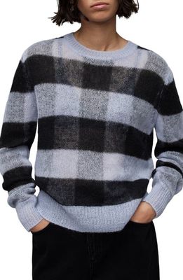 AllSaints Renee Check Mohair & Wool Blend Sweater in Black/Sky Blue
