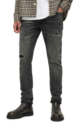 AllSaints Rex Distressed Slim Fit Jeans in Washed Black