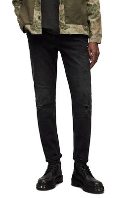 AllSaints Rex Ripped Slim Fit Jeans in Washed Black