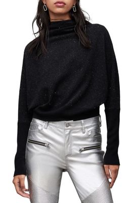 AllSaints Ridley Sparkle Crop Cashmere & Wool Sweater in Black/Silver