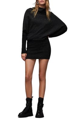 AllSaints Ridley Sparkle Turtleneck Long Sleeve Wool Blend Mini Sweater Dress in Black/Silver