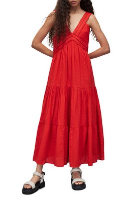AllSaints Riri Broderie Anglaise Sleeveless Maxi Dress in Red Clay