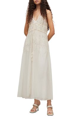 AllSaints Robyn Sequin Beaded Maxi Dress in Off White