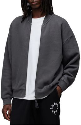 AllSaints Rocco Cotton Bomber Jacket in Washed Black