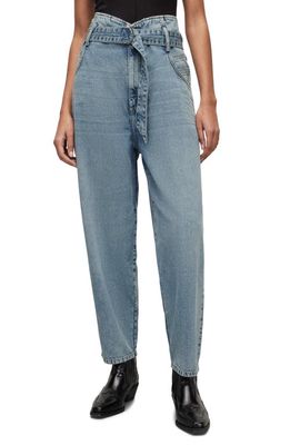 AllSaints Sammy Paperbag Waist Straight Leg Jeans in Mid Indigo Blue