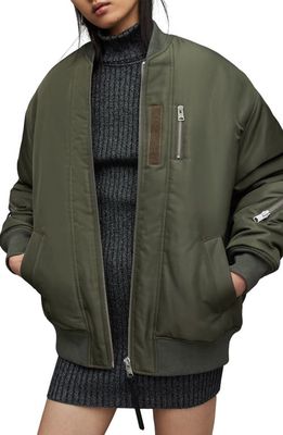 AllSaints Scout Ruched Bomber Jacket in Khaki Green