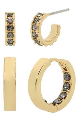 AllSaints Set of 2 Huggie Hoop Earrings in Black Diamond/Gold
