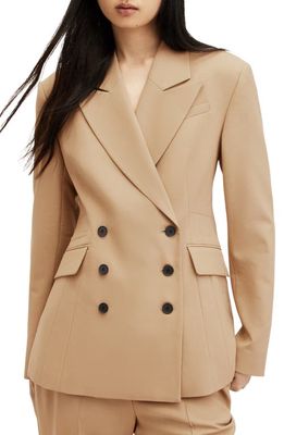 AllSaints Seven Double Breasted Blazer in Camel at Nordstrom, Size 6 Us