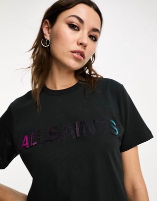 AllSaints Shadow logo boyfriend t-shirt in black