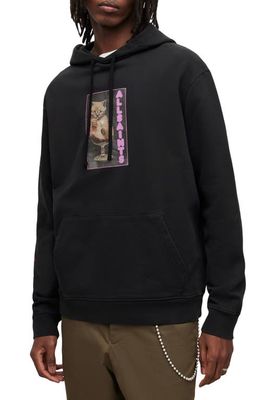 AllSaints Sherry Oversize Graphic Hoodie in Washed Black