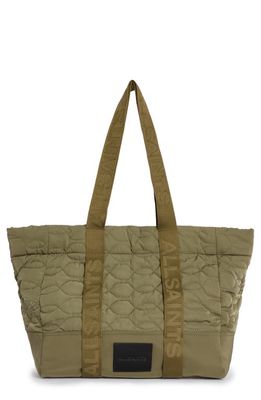 AllSaints Shore Quilted Recycled Polyester Tote in Sorghum Green