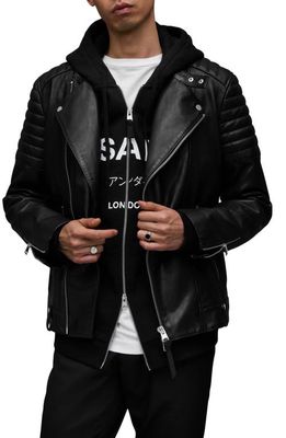 AllSaints Silas Lambskin Leather Biker Jacket in Black