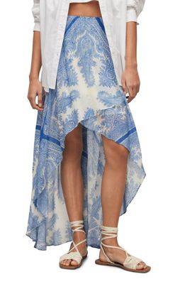 AllSaints Slvina Rafaela Asymmetric High-Low Skirt in Blue