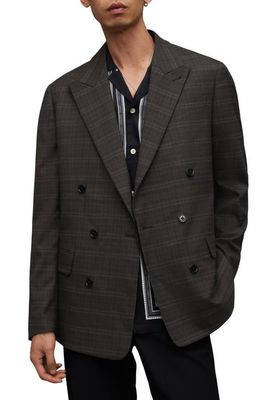 AllSaints Spica Plaid Double Breasted Blazer in Brown