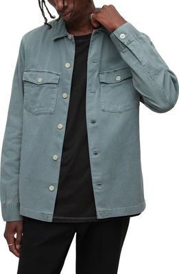 AllSaints Spotter Button-Up Shirt Jacket in Pebble Stone Blue