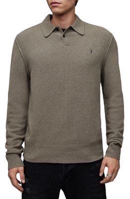 AllSaints Statten Long Sleeve Polo Sweater in Planet Grey