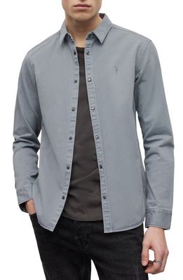AllSaints Staveley Snap-Up Shirt in Como Blue